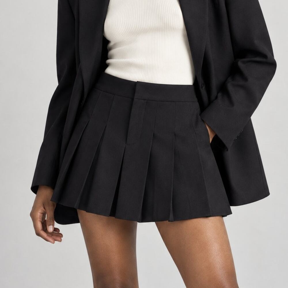 Le Bop Serena Mini Skirt AW2506 Womens 8 Black Twill Pleated A-line NWT